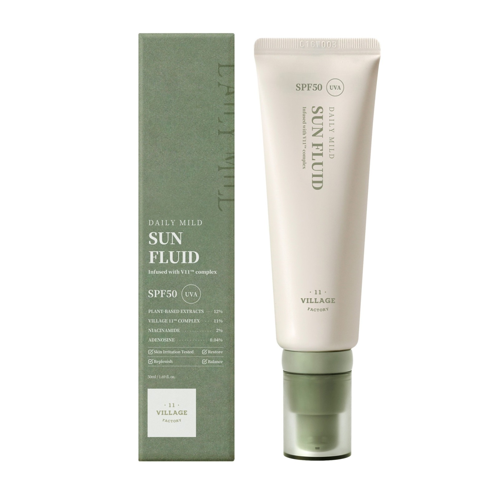 Sunscreen Daily Mild Fluid · Village 11 | MiiN Cosmetics
